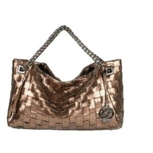 Galian Woven Handbag Snakeskin Print Metallic Bag